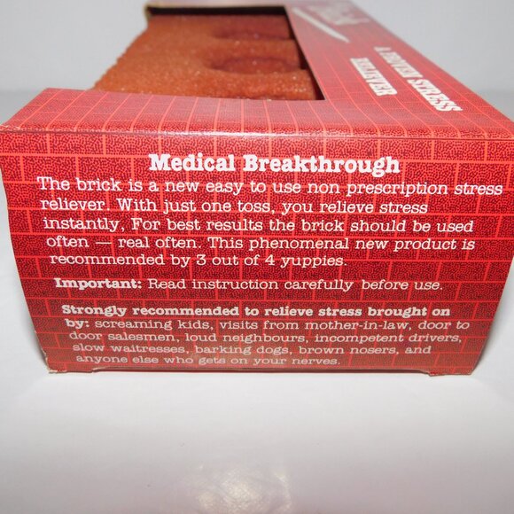 VTG 1984 THE BRICK Red Foam Novelty Stress Reliever Squeeze Throw Faux Brick NEW - Picture 3 of 6